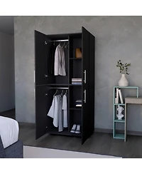 flynama Hazel Armoire Melamine with Two Doors Four Shelves and Two Clothes Hanging Bars Bedroom Storage Organizer