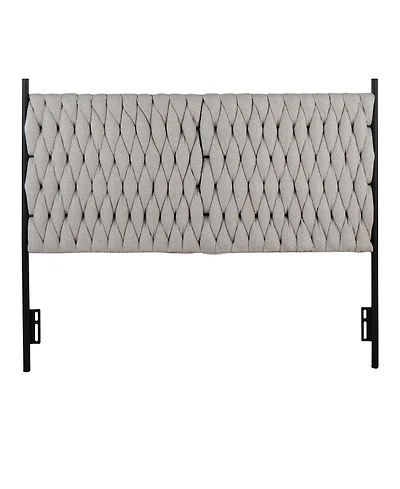 Flynama Queen Size Headboard Metal and Cream Fabric by Panel with Faux Leather Easy Clean Adjustable Height