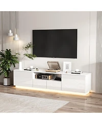 Homsee1 Pc Wood Tv Stand, 4 Drawers, Media Console with Light Strip – Entertainment Furniture