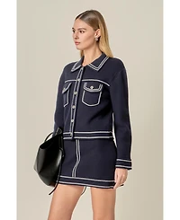 English Factory Women's Denim-Look Knit Cardigan