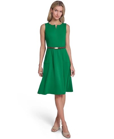 Calvin Klein Petite V-Neck Sleeveless Belted Dress