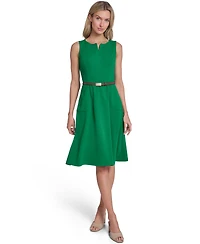 Calvin Klein Petite V-Neck Sleeveless Belted Dress