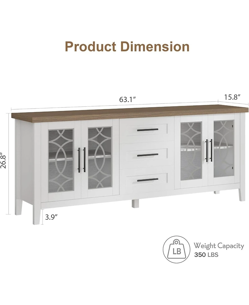 gaomon Farmhouse Tv Stand with Glass Door for 70" TVs, Mid Century Modern Entertainment Center Storage & Two Media Console