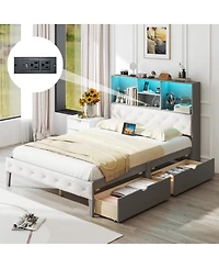 Slickblue Full Bed Frame with Storage Headboard and Led Lighting