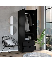 flynama 76inch Armoire with 2 Drawers Double Door Cabinet 1 Shelf Hanging Rod