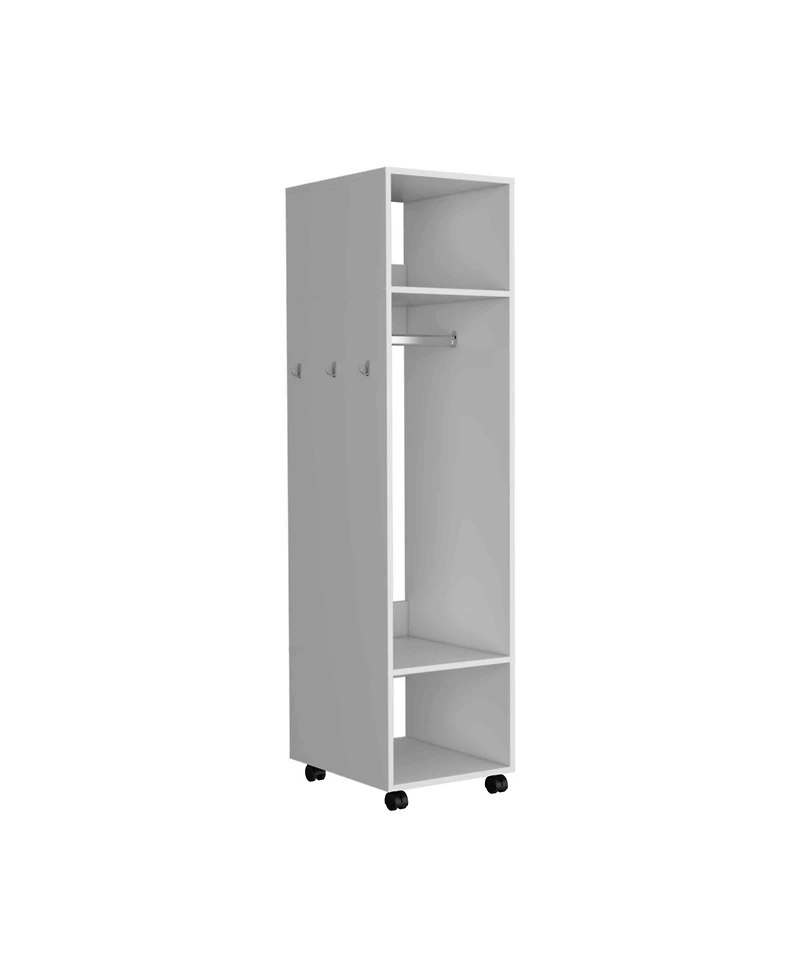 flynama 63inch Cluster Armoire with Mirror 3 Shelves Casters Hanging Rod