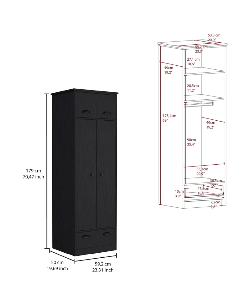 flynama Armoire with 1 Drawer 1 Hinged Drawer Handles Hanging Rod
