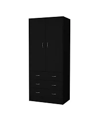 flynama Prescott Armoire with 2 Doors 3 Drawers 1 Hanging Rod Bedroom Storage