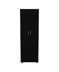 flynama Cluster 63inch Tall Wardrobe with Mirror Three Shelves Casters and Hanging Rod Bedroom Clothes Storage Cabinet Organizer