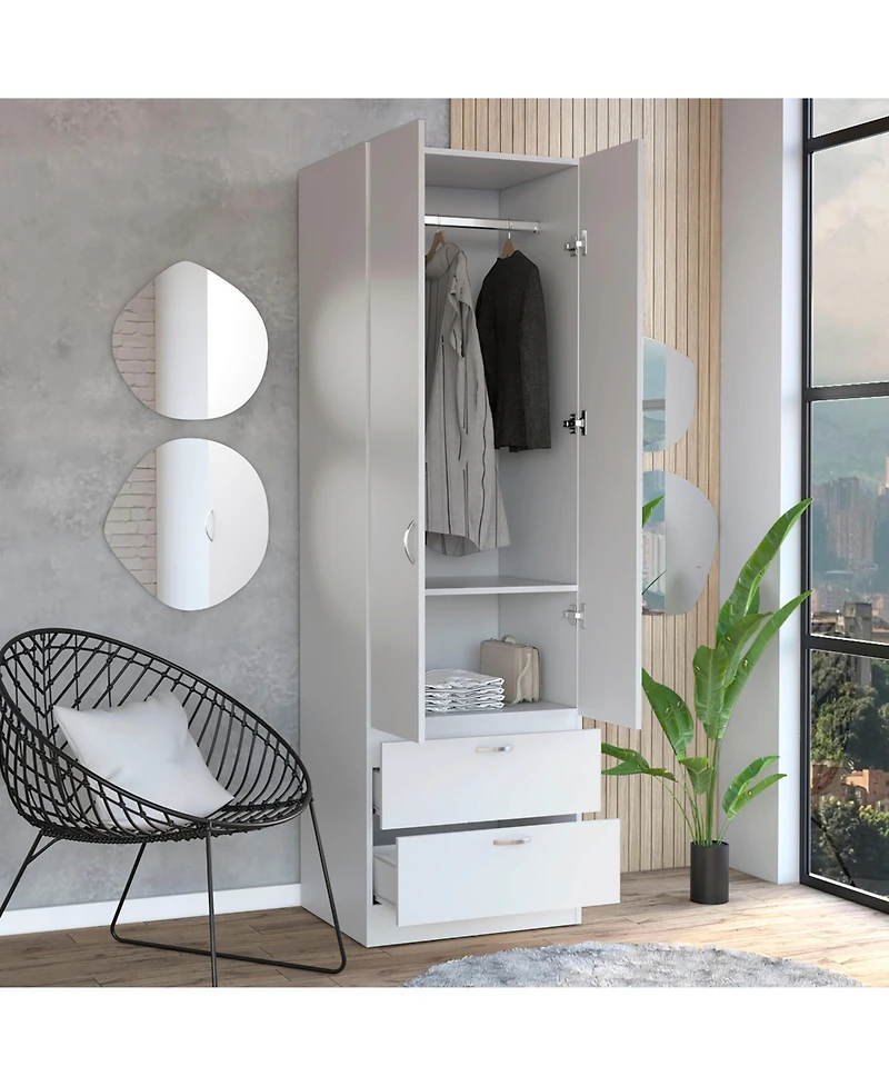 flynama 76inch High Armoire Wardrobe Closet with 2 Drawers Double Door Cabinet 1 Shelf and Hanging Rod Bedroom Clothes Storage Organizer