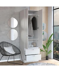 flynama 76inch High Armoire Wardrobe Closet with 2 Drawers Double Door Cabinet 1 Shelf and Hanging Rod Bedroom Clothes Storage Organizer