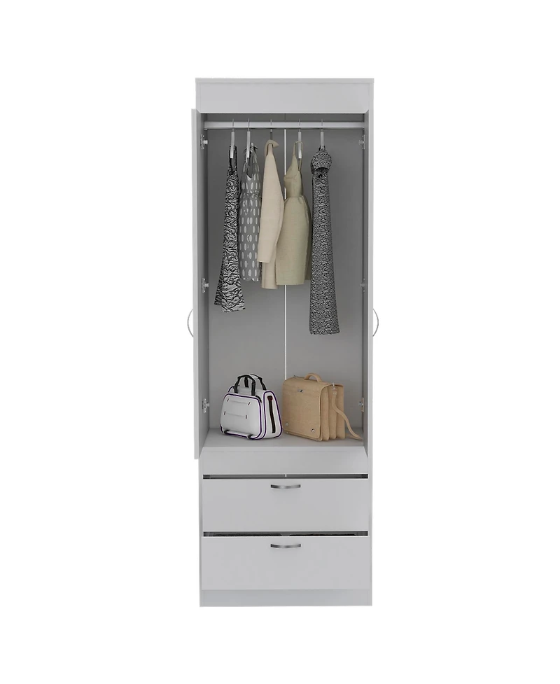 flynama Armoire with Large Double Door Cabinet Two Bottom Drawers and Hanging Rod Bedroom Storage Organizer