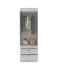 flynama Armoire with Large Double Door Cabinet Two Bottom Drawers and Hanging Rod Bedroom Storage Organizer