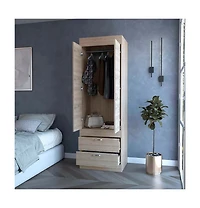 flynama Armoire One Large Cabinet Two Drawers Bedroom Storage Organizer with Hanging Rod
