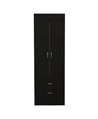 flynama Lisboa Armoire with Double Doors Hanging Rod Two Drawers and Metal Handles