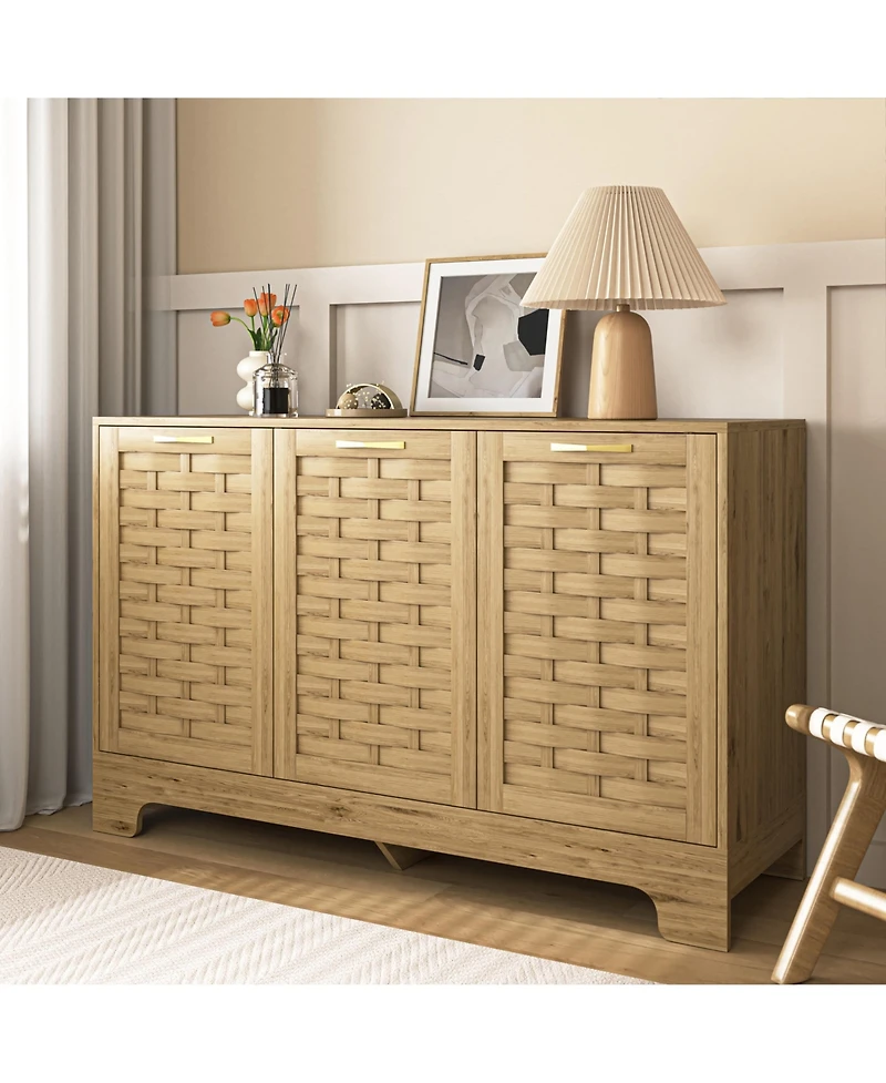 flynama Modern 5 Drawer Dresser Solid Wood Cabinet with Metal Handles for Bedroom Home Office Hallway