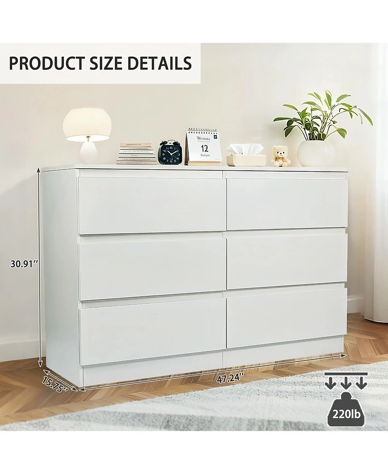 flynama 6 Drawer Transitional Dresser Rolling Cabinet for Bedroom Home Furniture With Spacious Drawers Easy Assembly.