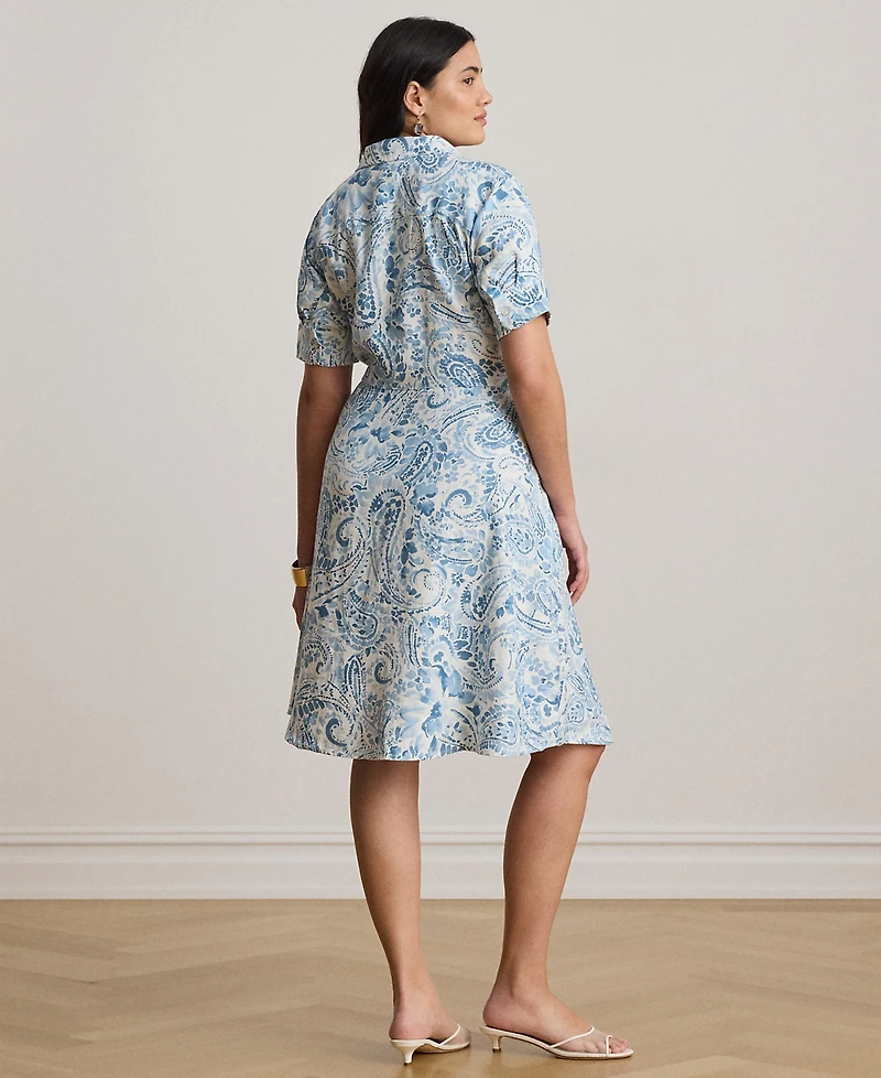 Lauren Ralph Plus Paisley Tie-Front Linen Shirtdress