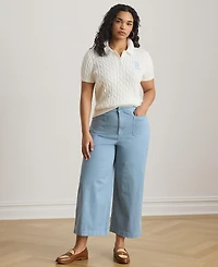 Lauren Ralph Plus Cable-Knit Cotton Polo Sweater