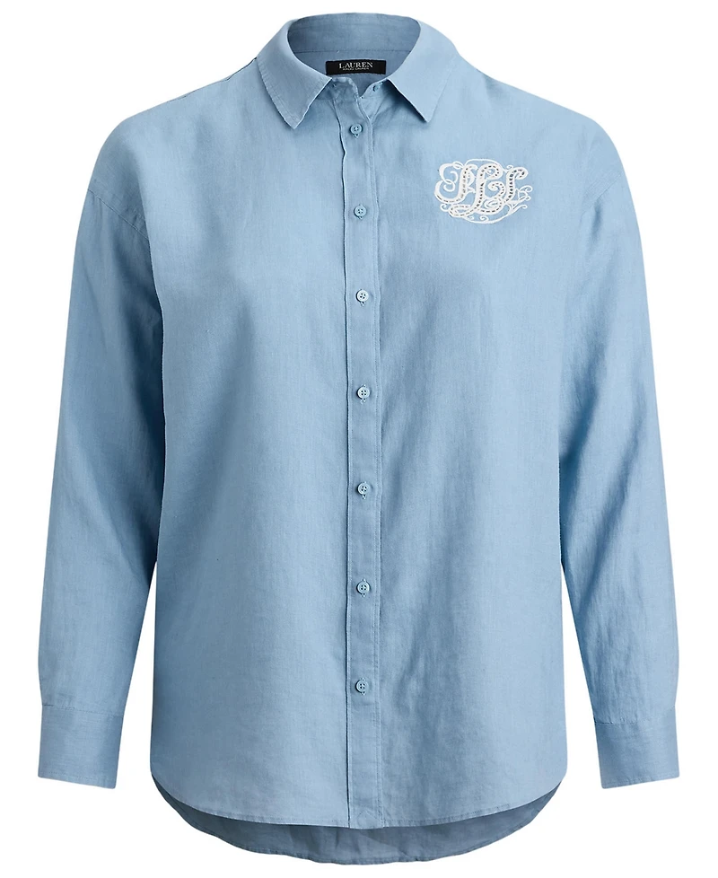 Lauren Ralph Plus Relaxed-Fit Eyelet-Logo Shirt