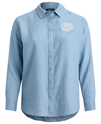 Lauren Ralph Plus Relaxed-Fit Eyelet-Logo Shirt