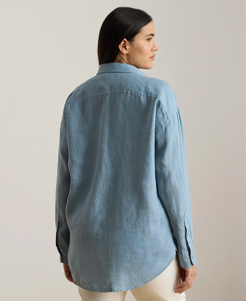 Lauren Ralph Plus Relaxed-Fit Eyelet-Logo Shirt