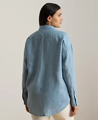 Lauren Ralph Plus Relaxed-Fit Eyelet-Logo Shirt