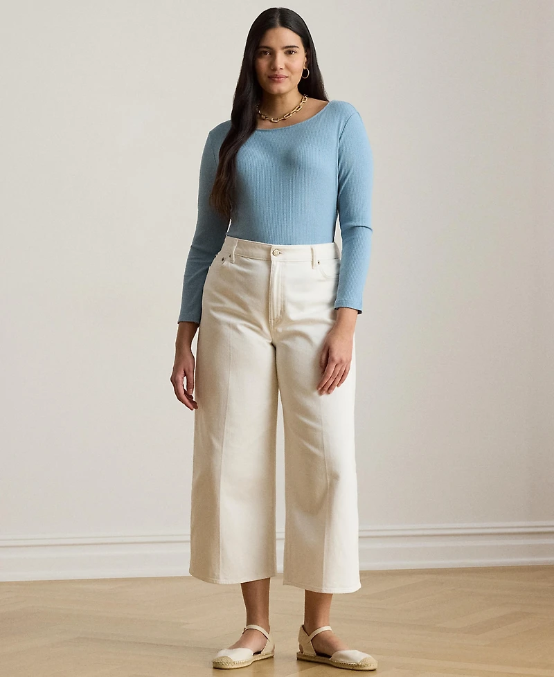 Lauren Ralph Plus Rib-Knit Boatneck T-Shirt
