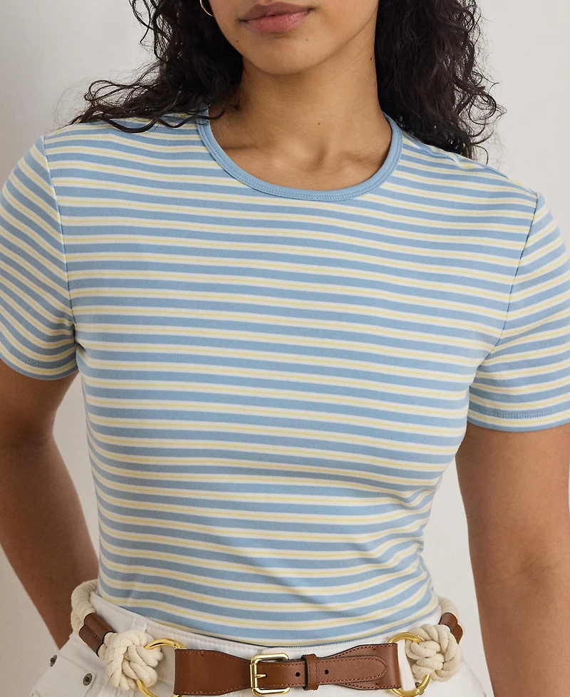 Lauren Ralph Plus Striped Rib-Knit Stretch Top