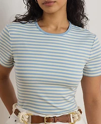 Lauren Ralph Plus Striped Rib-Knit Stretch Top
