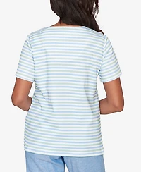 Alfred Dunner Women's Caribbean Blues Highlight Flower Striped T-Shirt