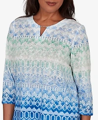 Alfred Dunner Women's Caribbean Blues Ombre Biadere Split Neck Top