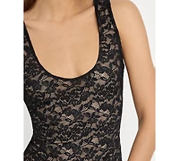 Good American Women's Stretch Lace Scoop Neck Tank Bodysuit, Regular & Plus