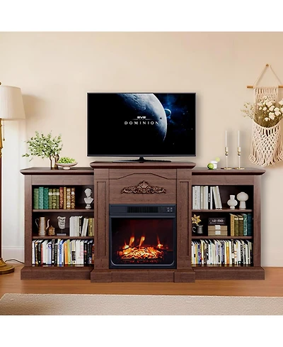 gaomon 67" Electric Fireplace Tv Stand with 18" Slim Built-in Heater, Remote, 12 Flame Colors, Adjustable Storage Cabinets, Wood Finish, Ent