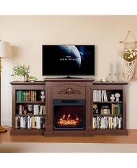 gaomon 67" Electric Fireplace Tv Stand with 18" Slim Built-in Heater, Remote, 12 Flame Colors, Adjustable Storage Cabinets, Wood Finish, Ent