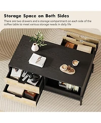 gaomon Wooden Coffee Table, Modern Farmhouse Style 394" Table with 4 Hidden Drawers and 2 Open Compartments, Room Tables with Led Mood Lighting