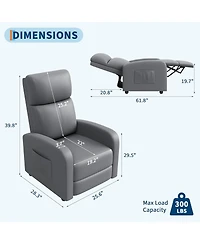 gaomon Recliner Chair Leather Adjustable Ergonomic Push Back Single Sofa with Side Pocket for Living Room