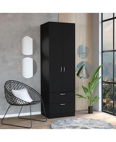 flynama 76 Inch High Armoire Wardrobe Closet with 2 Drawers Double Door Cabinet One Shelf and Hanging Rod Bedroom Clothes Storage Organizer