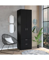 flynama 76 Inch High Armoire Wardrobe Closet with 2 Drawers Double Door Cabinet One Shelf and Hanging Rod Bedroom Clothes Storage Organizer