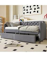 flynama Upholstered Daybed 2 Storage Drawers Usb Charging