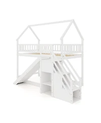 Sugift Twin Over Twin Bunk Bed with Slide and Staircase