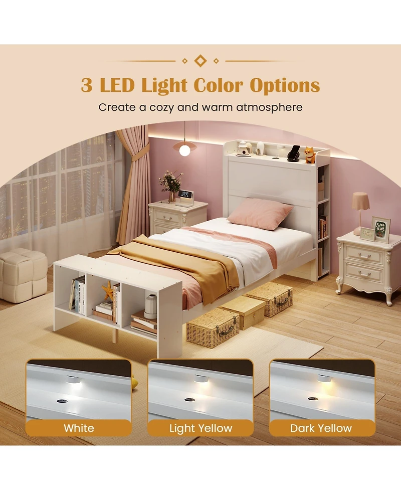 Sugift Bed Frame with Storage Headboard Usb Ports and Led Lights