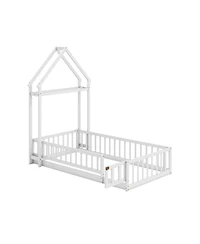 Sugift Twin House Floor Bed with House Shaped Headboard