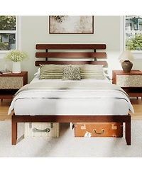 Sugift Solid Wood Platform Bed with Retro Style Headboard