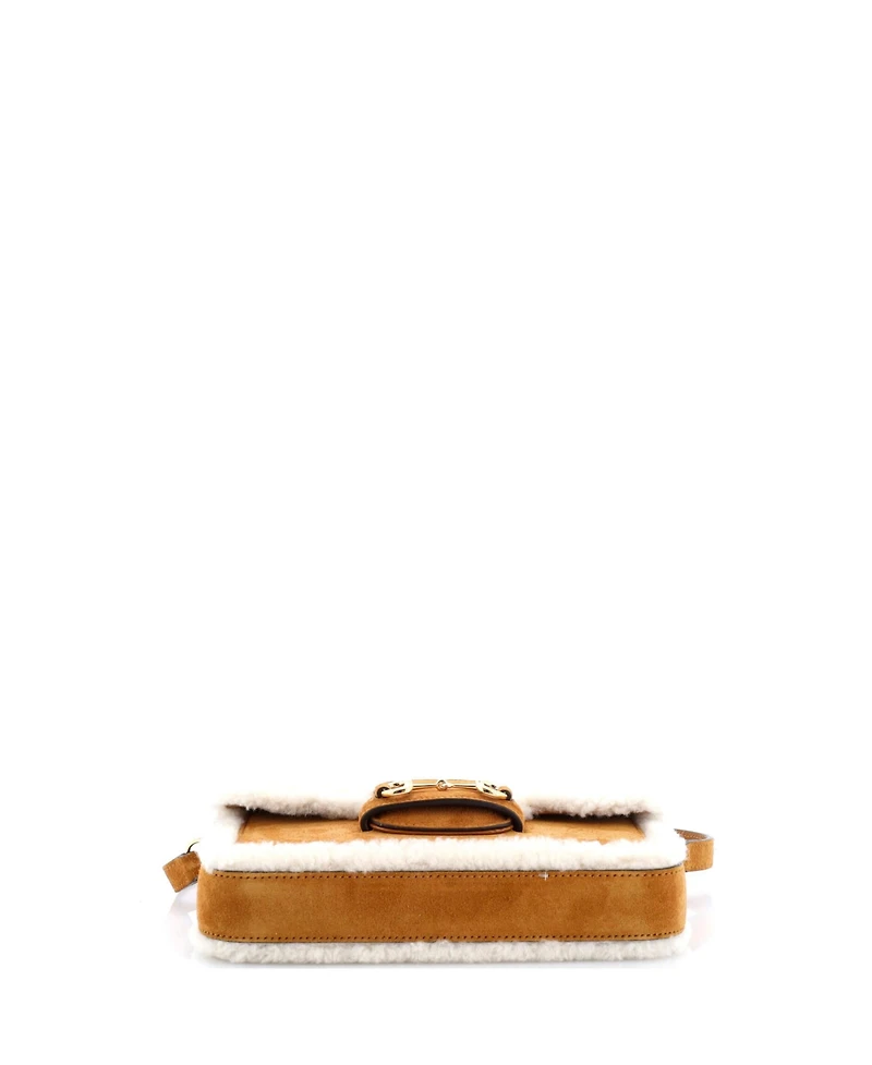 Pre-Owned Gucci Mini Horsebit 1955 Shoulder Bag Suede with Shearling