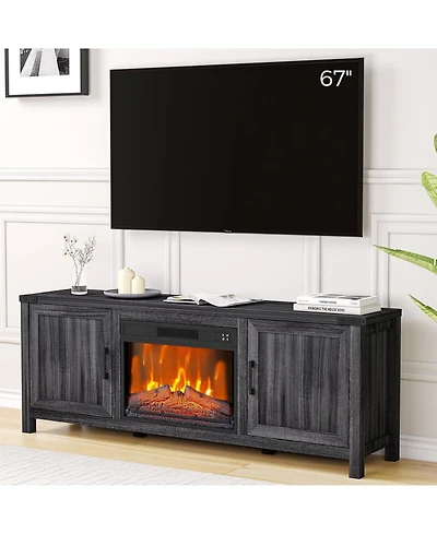 gaomon 67" Fireplace Tv Stand with 23" Electric Fireplace, Modern Farmhouse Entertainment Center with Remote, Adjustable Flame
