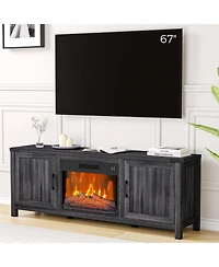 gaomon 67" Fireplace Tv Stand with 23" Electric Fireplace, Modern Farmhouse Entertainment Center with Remote, Adjustable Flame