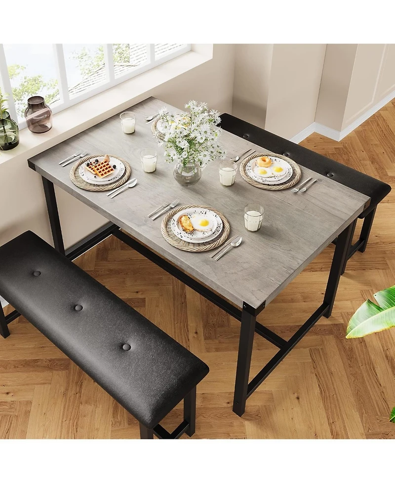 gaomon Dining Table Set for 4, Kitchen Table with Upholstered Bench, Rectangular Dining Room Table Set with 2 Benches, 3Pieces Kitchen Table Set