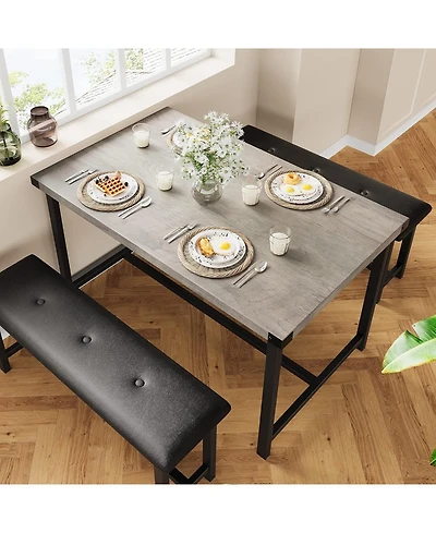 gaomon Dining Table Set for 4, Kitchen Table with Upholstered Bench, Rectangular Dining Room Table Set with 2 Benches, 3Pieces Kitchen Table Set