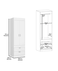 flynama Armoire 70 Inch High Double Door Cabinet with Two Drawers Metal Handles and Hanging Rod